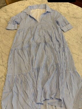 Blue & White Striped Kids maxi Dress seersucker